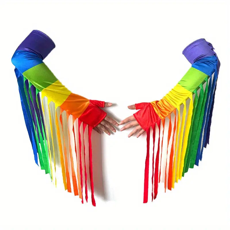 2 Sets Rainbow Gloves Tassel Flag-Waving Gloves | Perfect for Festivals, Parades, And Pride Month