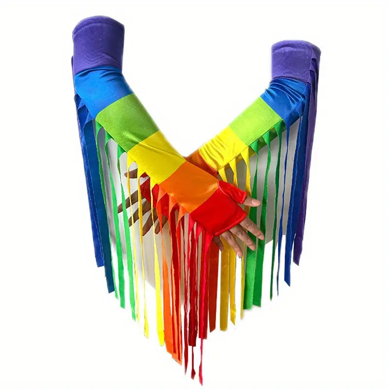 2 Sets Rainbow Gloves Tassel Flag-Waving Gloves | Perfect for Festivals, Parades, And Pride Month