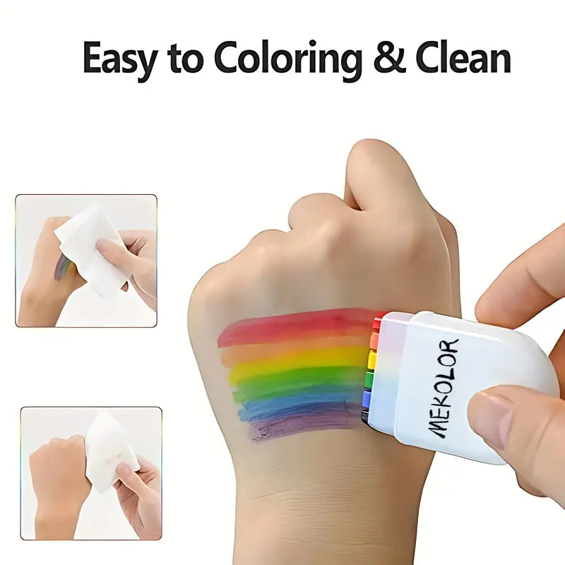 MEKOLOR Rainbow Face Paint Set: Festive Pride Flag Body Art for Parties & Festivals -