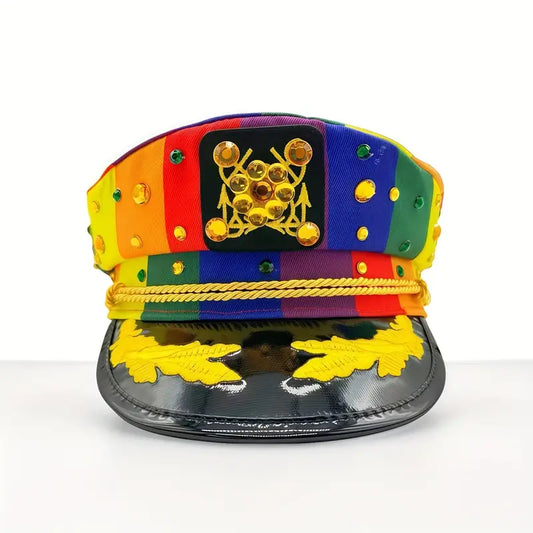 Sparkling Yacht Captain Hat Rhinestone - Rainbow Glitter Party Hat for Summer Parades,